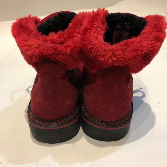 Red Suede & Faux Fur Hiking / Fashion Boot - Picture 4 of 5
